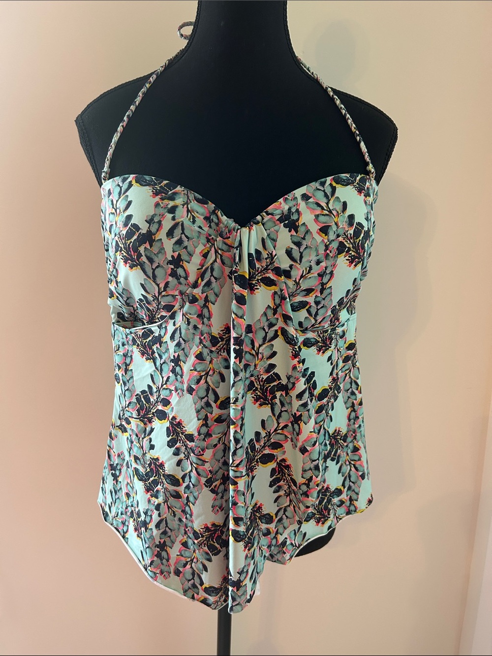 La Vie En Rose Aqua Floral Halter Swim Cami